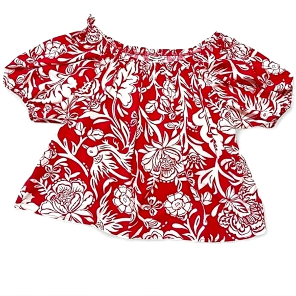 ๐$5๐ KNOX ROSE Off The Shoulder Top Large Red White Floral Tropical - Picture 2 of 3